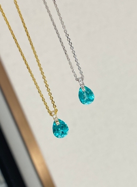 蓝色眼泪1克拉帕拉伊巴色水滴单钻项链女锁骨链925银镀金极简精致