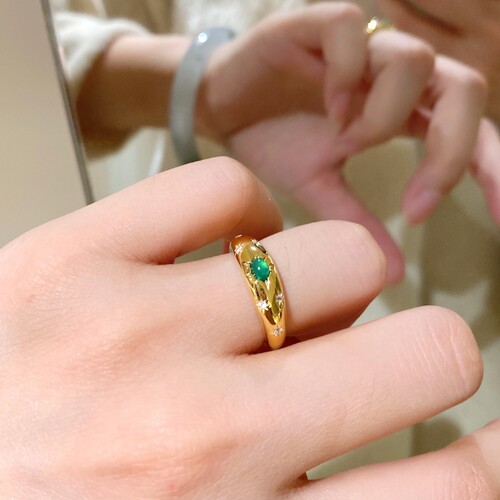 绿玉髓幸运八芒星戒指女925银