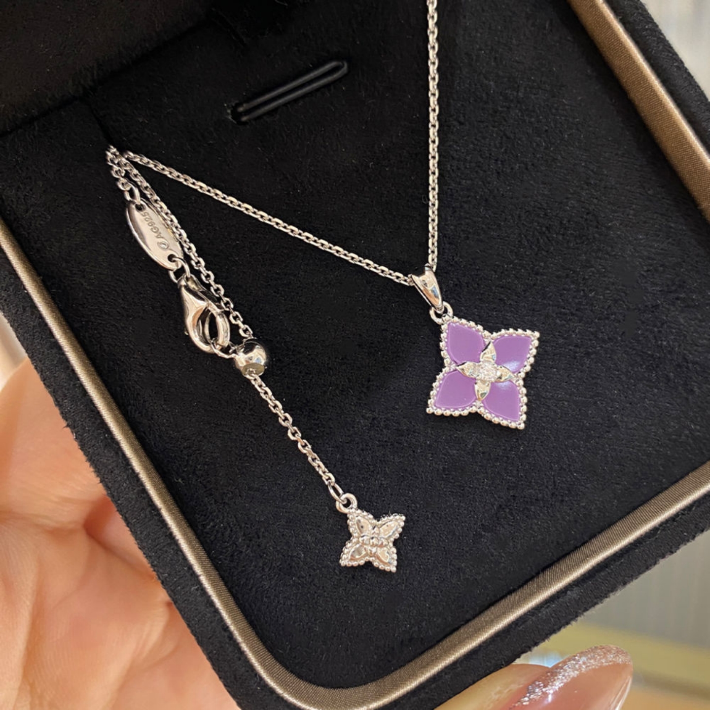 紫玉髓四叶草单花项链女925银