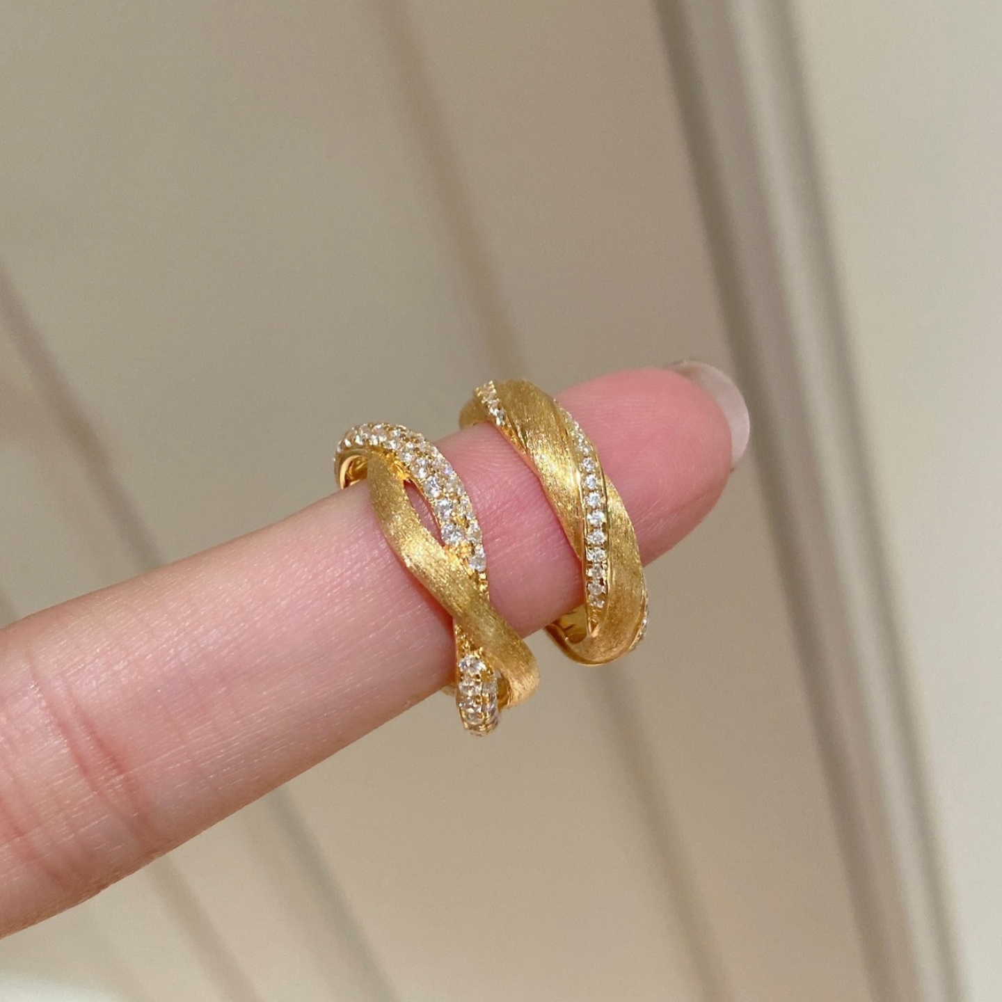 旋转莫比乌斯半钻拉丝戒指925银