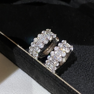 T方冰糖小耳圈|T方半圈排钻星河耳环耳扣女925银轻奢小众高级感