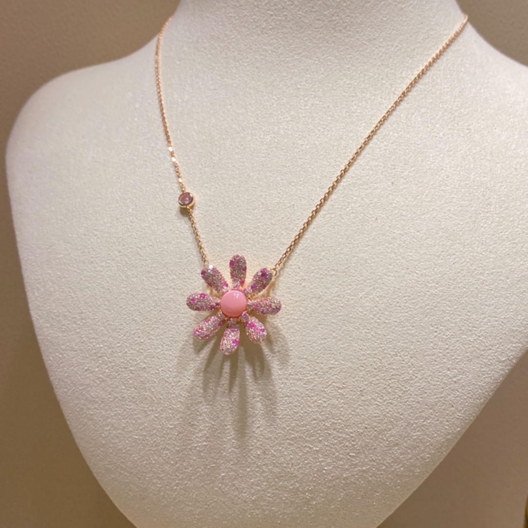 满钻太阳花雏菊珍珠项链女925银