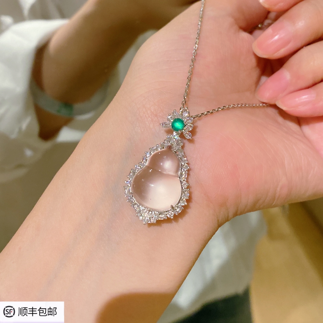 水沫玉玻璃种微棉葫芦福禄项链女