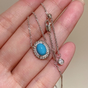 轻复古麻花围镶蛋形绿松石项链女925纯银镀金小众气质高级感度假