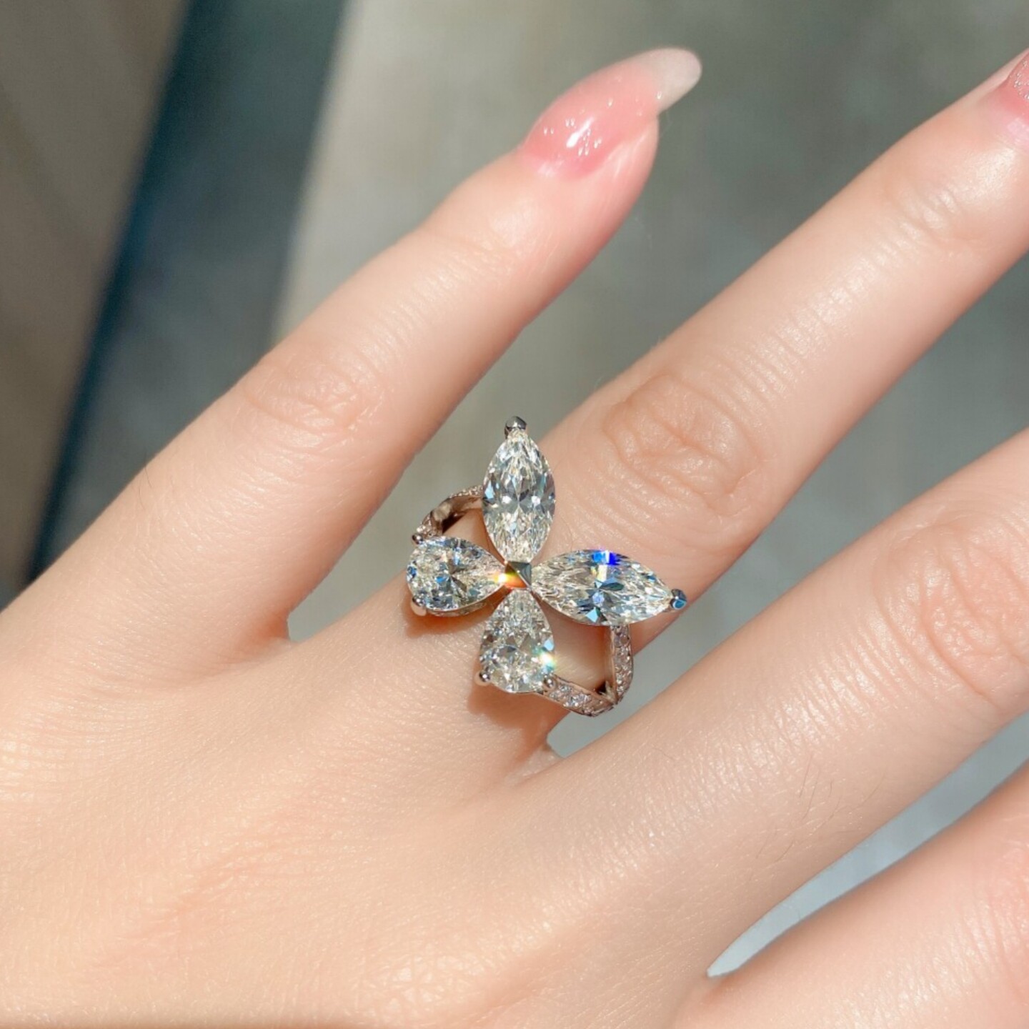 超仙王炸款蝴蝶钻戒马眼水滴戒指女925银镀金轻奢高级感财阀千金