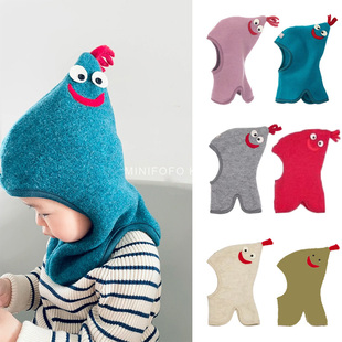 高定版冬季男女宝宝婴幼儿童可爱公鸡帽羊毛保暖护耳连脖帽子亲子