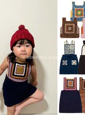 新款MP女童背心裙重工复古羊毛混纺针织背心手工钩花洋气背带裙子