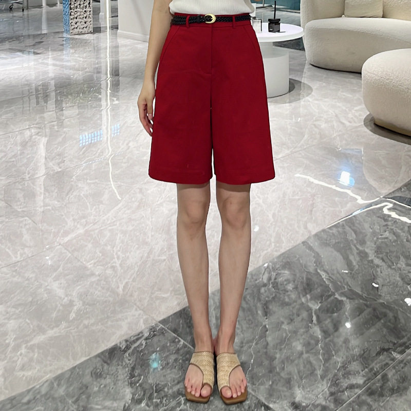 夏季热卖五分裤中国红休闲系列女式短裤中性风简约百搭显瘦短裤