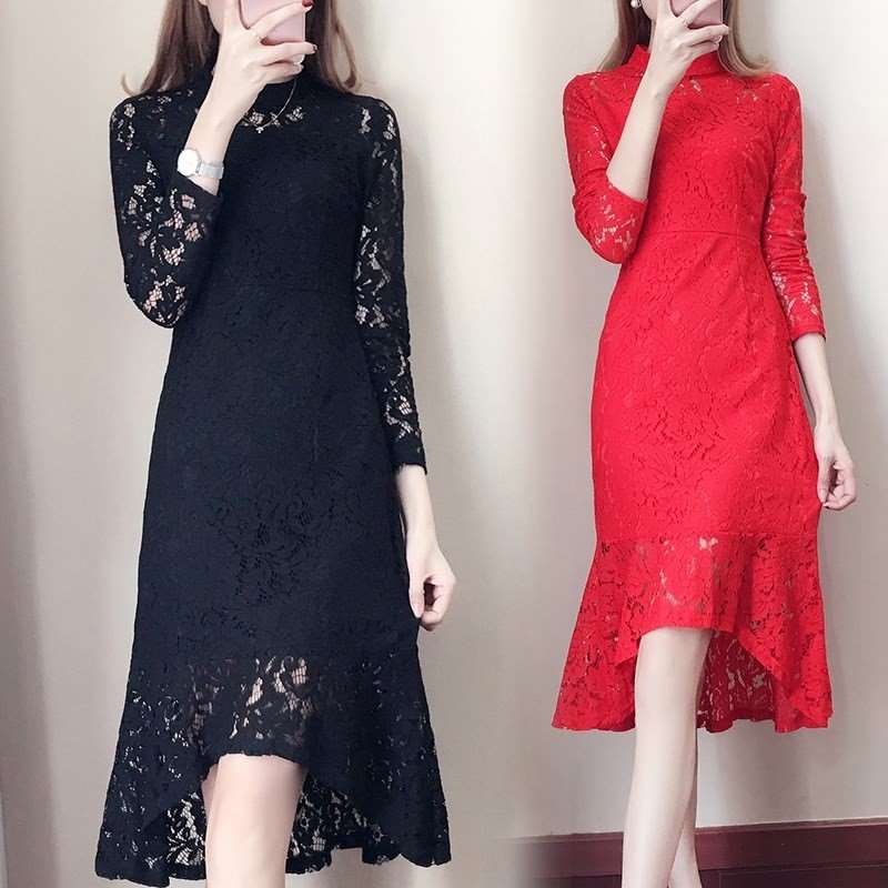 中長款蕾絲打底衫200斤胖妹妹大碼女裝收腰魚尾大胸顯瘦連衣裙春在類目 女裝/女士精品, 大碼女裝中 - 來自Buy2taobao.com提供專業的淘寶代購服務