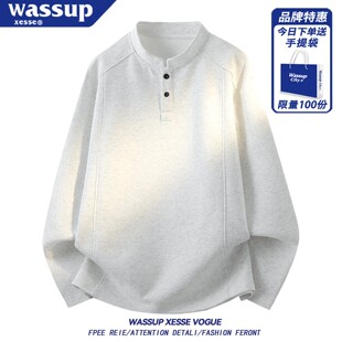 打底衫 宽松休闲舒适解构纯色长袖 外套 春秋季 重磅亨利领卫衣男女款