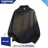 情侣装 WASSUP解构翻领T恤男秋季 不规则设计感长袖 polo衫 新款 美式