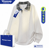 卫衣男复古假两件拼接翻领秋季 潮牌宽松百搭情侣休闲套头上衣情侣