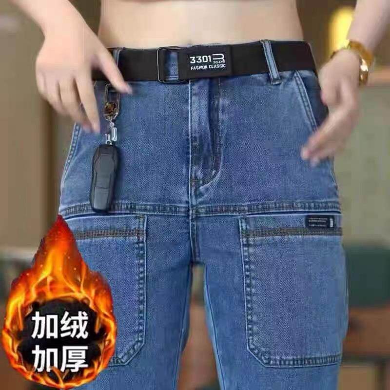 抖音爆款六兜牛仔裤男直筒保暖秋冬男士加绒弹力多口袋耐磨工作裤,男装,牛仔裤,淘宝优惠券,粉丝福利购,淘宝优惠卷