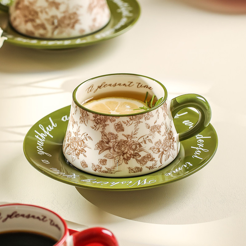 法式复古花卉陶瓷杯碟套装高颜值情侣咖啡杯大容量有手柄伴手礼