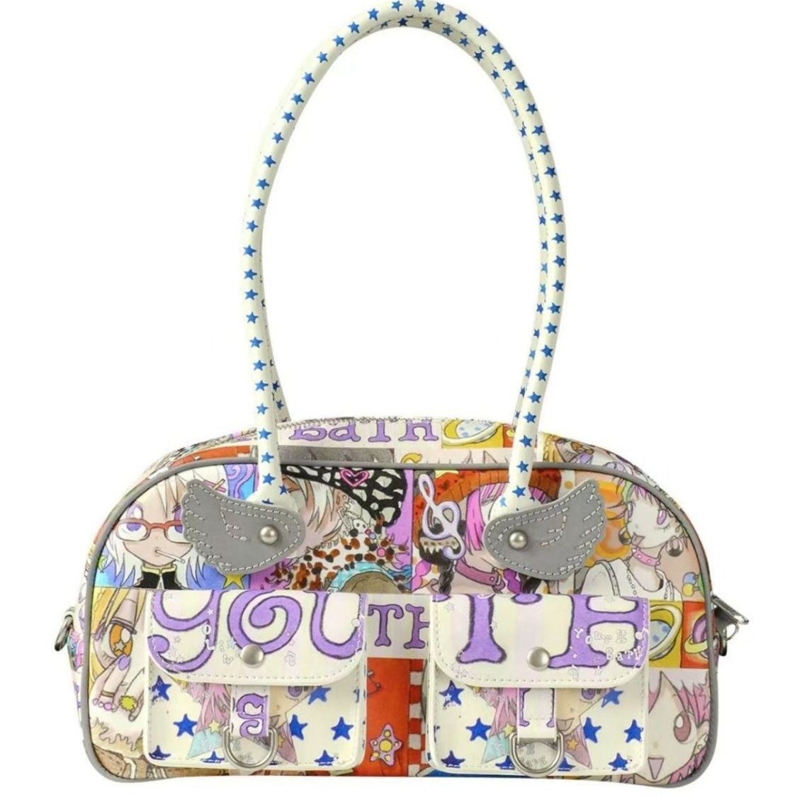 韩代youthbath x Oliwa联名正品直邮y2k轻亚风印花翅膀波士顿包