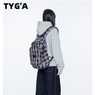 韩国25春夏海星格子双肩包明宰铉同款背包复古星星学生书包大容量