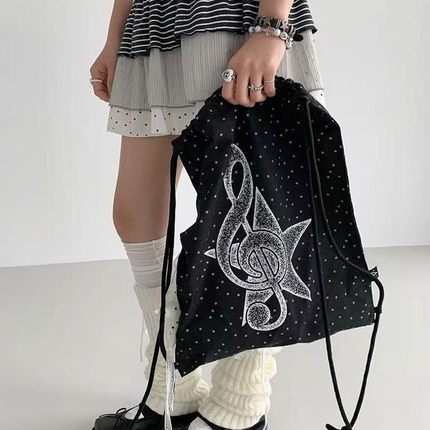 atrandom 音符波点印花休闲束口抽绳双肩包