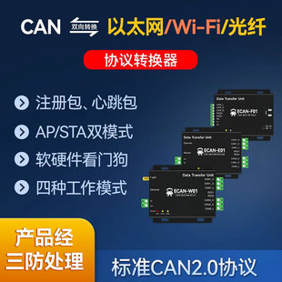 双路CAN转以太网无线WiFi光纤高性价协议转换器网络AP STA串口485