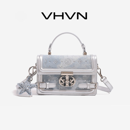 VHVN女包2026新款牛仔纹小方包小众设计通勤单肩斜挎包女生日礼物