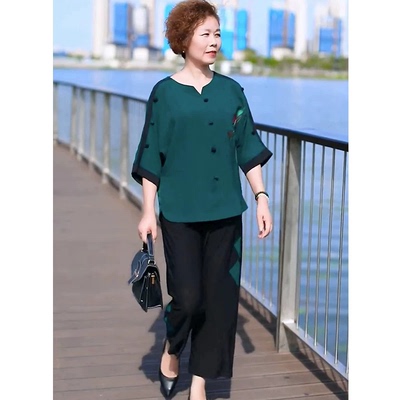 中老年人夏装女奶奶装两件套