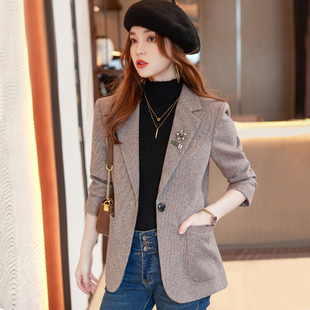 时尚 韩版 百搭西服女毛呢上衣 外套女2025春秋新款 高级感加厚小西装