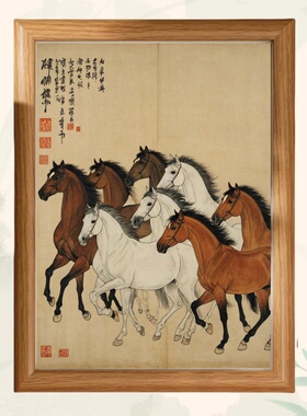 马到成功八骏图骏马图办公室国画客厅书房壁画相框桌面摆件装饰画