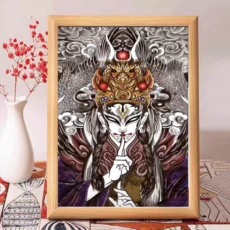 元始天尊座下白鹤童子相框摆台白鹤仙尊手绘描金唐卡画框装饰摆件