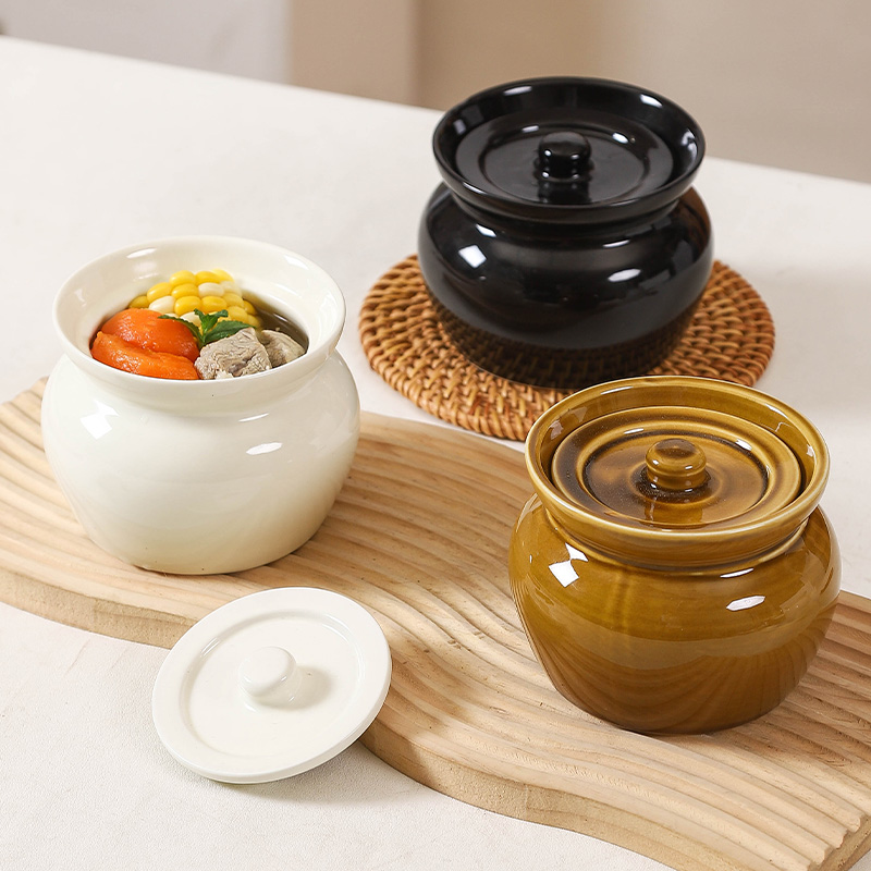 复古陶瓷隔水炖盅带盖家用炖碗蒸鸡蛋羹专用小瓦罐沙县一人份汤盅