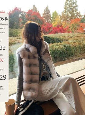 Mas Mash 莫奈花园 进口亲紫蓝龙猫獭兔皮草马甲背心外套叠穿冬