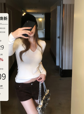 Mas Mash  绵羊毛V领百搭内搭打底衫女修身显瘦简约时尚上衣毛衣