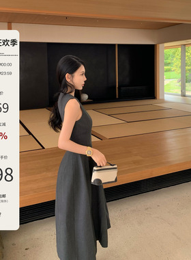 Mas Mash 墨尔本午夜 圆领无袖背心简约大气西装面料收腰连衣长裙