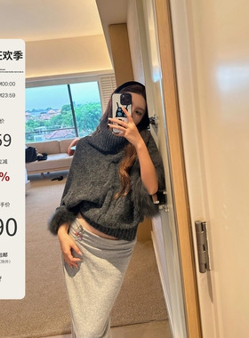 Mas Mash 冬日黄昏 蝙蝠袖狐狸毛高领斗篷毛衣精致高级慵懒感上衣