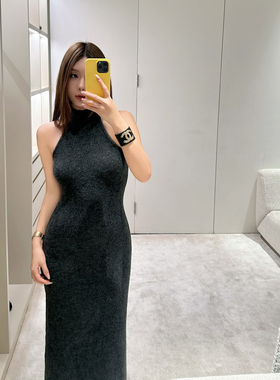 Mas Mash 无袖挂脖针织掐腰修身长款连衣裙内搭外穿显瘦气质裙子