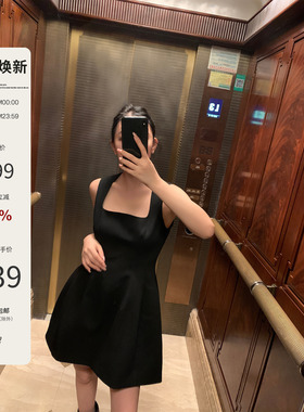Mas Mash高定礼服新款黑色气质羊毛tr西装料方领收腰连衣裙女