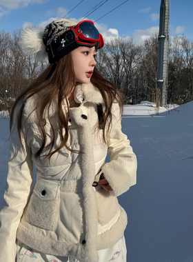 Mas Mash 白色恋人 90白鸭绒小众设计感拼接羊羔毛滑雪服羽绒服女