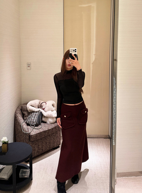 Mas Mash 缱绻入梦 绵羊毛金扣针织半身裙A字裙女秋冬季韩版长裙