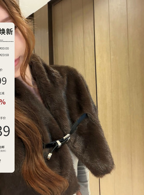 Mas Mash 悄然心动 立领皮扣短款毛毛外套女秋冬时髦高级短袖上衣