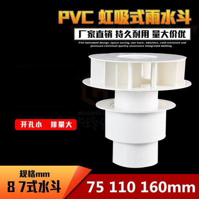 屋檐导水槽PVC排水管配件虹吸式雨水斗87型塑料重力DN110天台侧墙