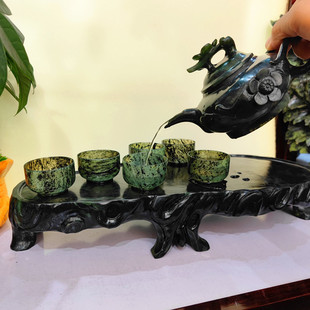 酒泉夜光杯祁连墨玉茶具甘肃特产蛇纹玉酒具直销破损包赔包邮