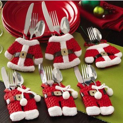 6Pcs Christmas Decoration santa Pockets Knife Fork Holder