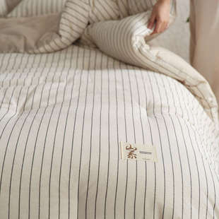 学生全棉春秋被开学纯棉水洗棉条纹单人被子可水洗秋冬双人大豆被