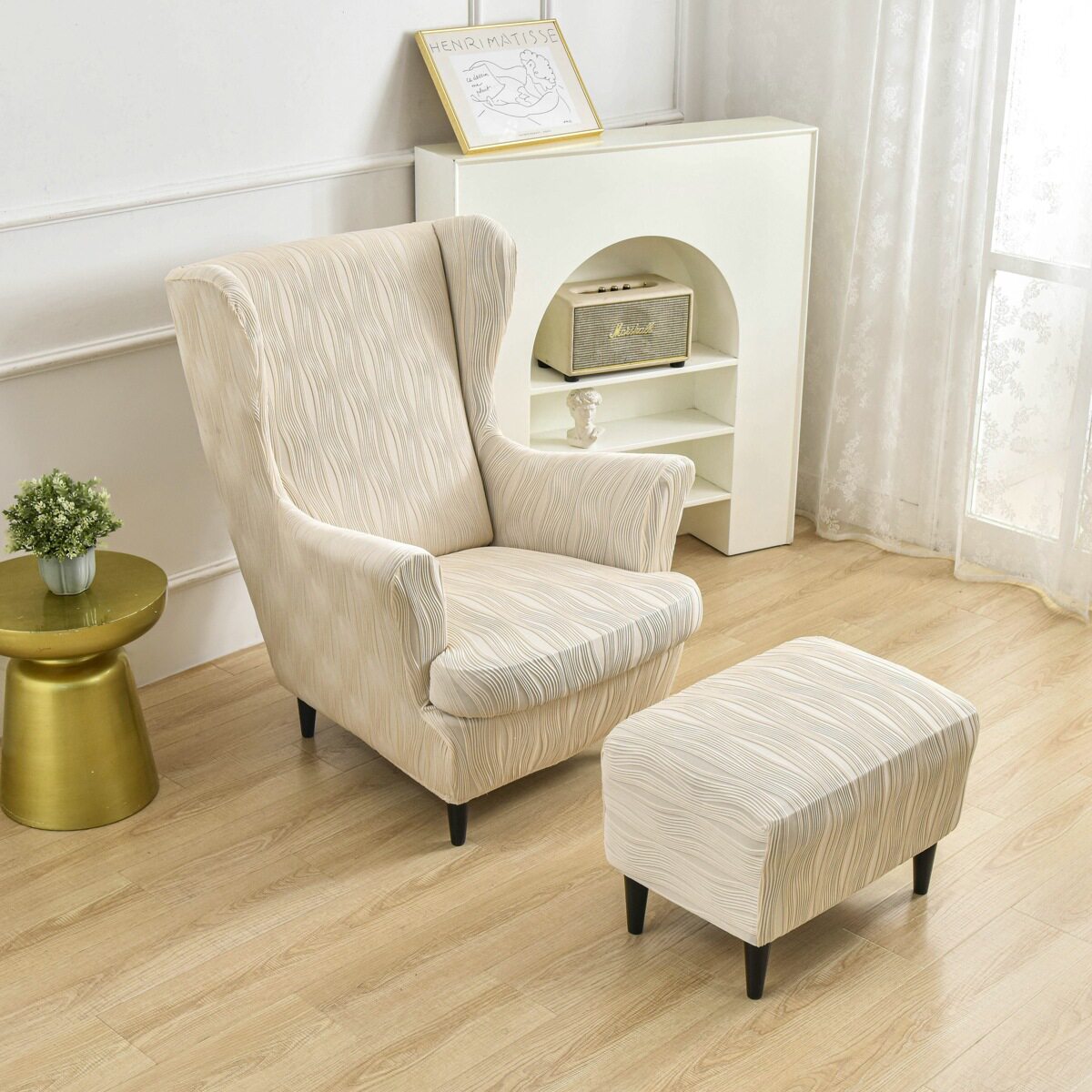 四季万能老虎凳椅子套针织弹力单人沙发椅套美式沙发罩防尘套全包