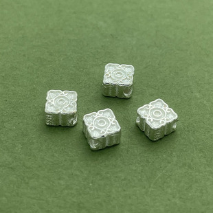 S925纯银祥云纹隔珠方形扁珠串珠编绳手工DIY手链项链手串配件