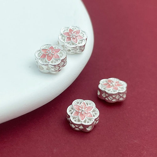 925纯银烧蓝滴油桃花花朵隔珠DIY