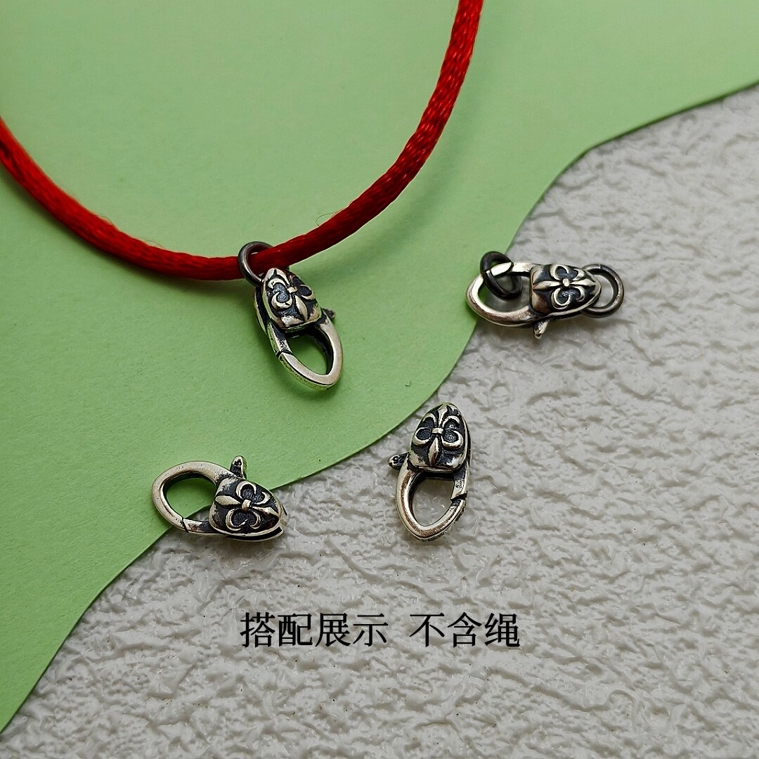 S925纯银复古做旧龙虾扣连接扣