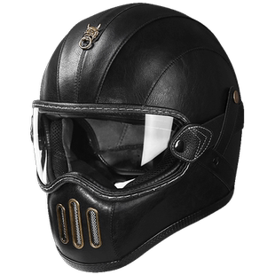 傲狐新国标3C玻璃钢机车复古皮全盔巡航摩托车头盔男女轻便小盔体