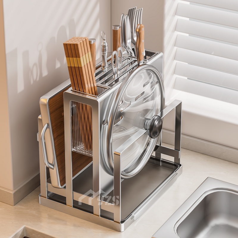 304不锈钢刀架砧板一体收纳