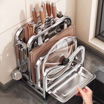304不锈钢厨房刀架置物架砧菜板刀具多功能筷子笼一体收纳放置架