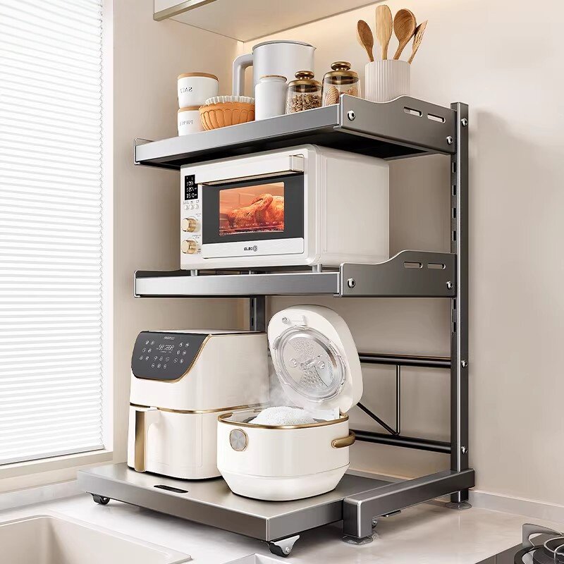 家用台面可抽拉微波炉置物架厨房多功能电烤箱电饭煲可调节收纳架