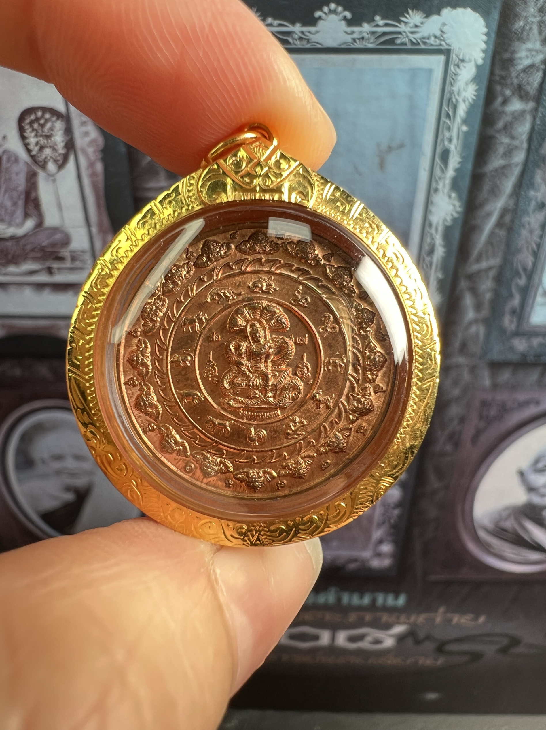 阿赞初2550照yao镜泽镀金 小膜金壳萨玛空卡 泰国佛牌泽度金吊坠